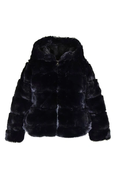 Widgeon Kids' Cozy Faux Fur Hooded Coat In Black Layer Cake