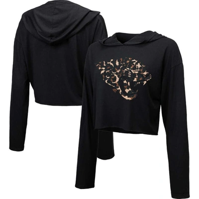 Majestic Threads Black Jacksonville Jaguars Leopard Cropped Pullover Hoodie