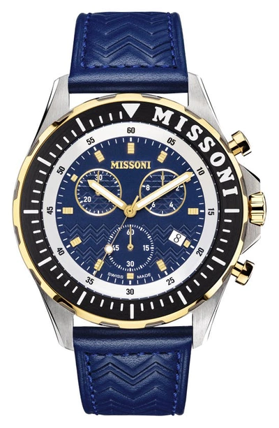 Missoni Urban Chronograph Leather Strap Watch, 45mm In Blue