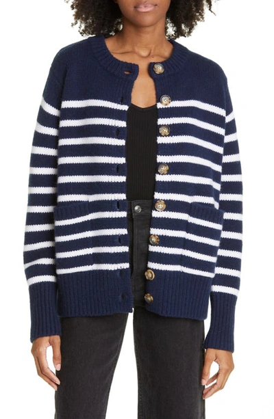 La Ligne Marin Button-up Wool Blend Cardigan In Navy Cream