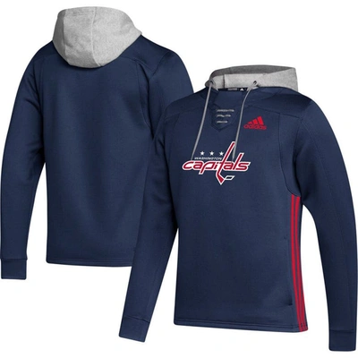 Adidas Originals Adidas Navy Washington Capitals Skate Lace Aeroready Team Pullover Hoodie