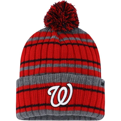 47 ' Gray/red Washington Nationals Rexford Cuffed Knit Hat With Pom