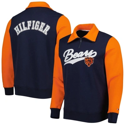 Tommy Hilfiger Navy/orange Chicago Bears Aiden Quarter-zip Sweatshirt In Navy,orange