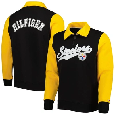Tommy Hilfiger Black/gold Pittsburgh Steelers Aiden Quarter-zip Sweatshirt In Black,gold