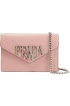 Prada Logo Liberty Leather Shoulder Bag In Pink