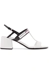 Prada Logo-print Glossed-leather Slingback Sandals In White