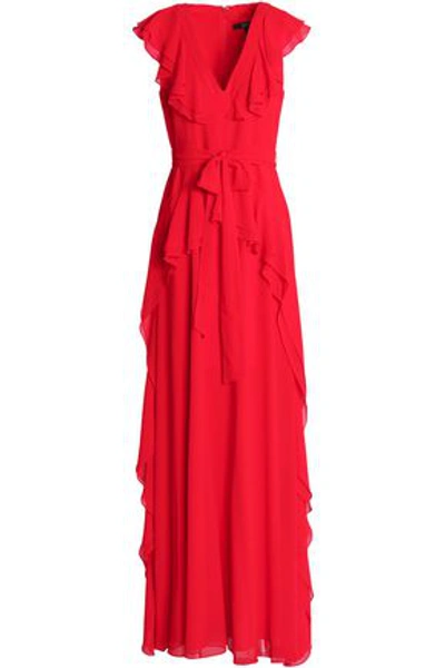 Badgley Mischka Woman Ruffled Crepe Gown Red