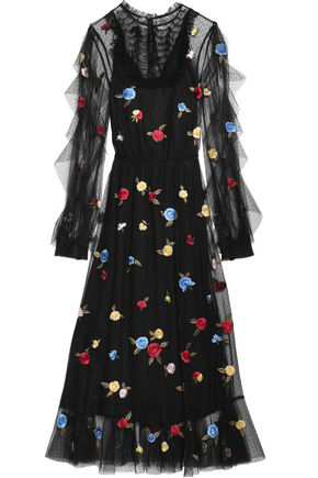 Sachin & Babi Woman Embroidered Floral Tulle Gown Black | ModeSens