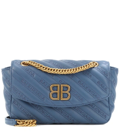 Balenciaga Chain Round S Leather Shoulder Bag In Blue