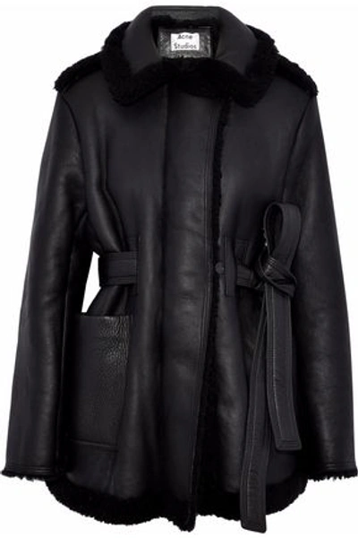 Acne Studios Woman Leather And Shearling Jacket Black