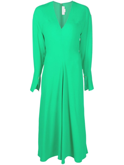 Victoria Beckham V-neck Crêpe Midi Dress In Bright Green