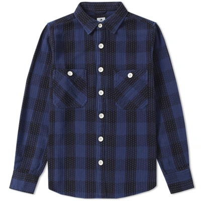 Sasquatchfabrix Sashiko Block Check Shirt In Blue