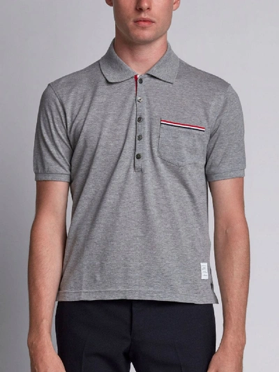 Thom Browne Short Sleeve Polo Shirt In Light Grey Pique