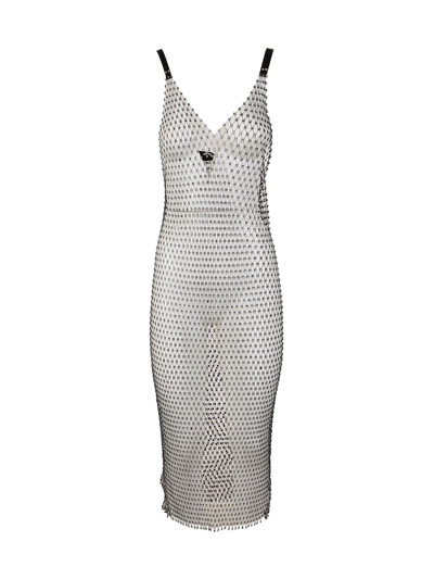 Rotate Birger Christensen Crystal Net Slip Dress In Grey