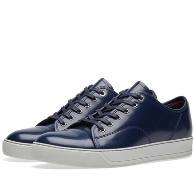 Lanvin Brushed Leather Low Sneaker In Blue