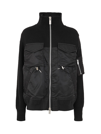 Sacai Nylon Twill X Knit Blouson In Black