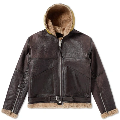 Nigel Cabourn Authentic Hand-painted Dropzone Sheepskin Jacket In Brown