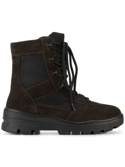 Yeezy Lace-up Panelled Military Boots In Brown