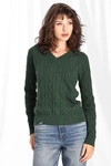 Minnie Rose Frayed Cable-knit Sweater In Green