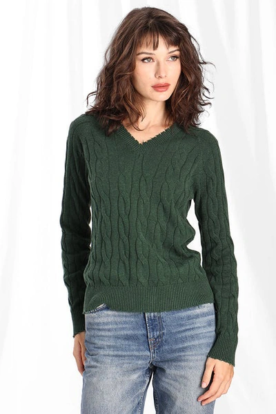Minnie Rose Frayed Cable-knit Jumper In Green