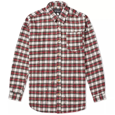 Mastermind Japan Mastermind World Damaged Skull Check Flannel Shirt In White