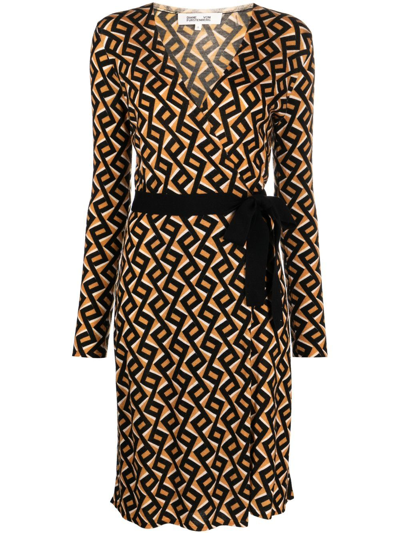 Diane Von Furstenberg Zig-zag Print Wrap Dress In Brown