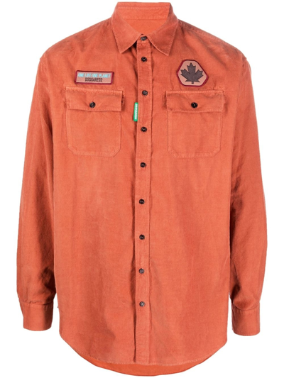 Dsquared2 Logo-patch Long-sleeve Shirt In Orange