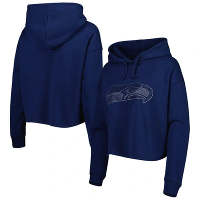 Cuce College Navy Seattle Seahawks Crystal Logo Cropped Pullover Hoodie