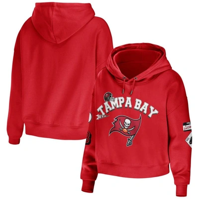 Wear By Erin Andrews Red Tampa Bay Buccaneers Modest Cropped Pullover Hoodie