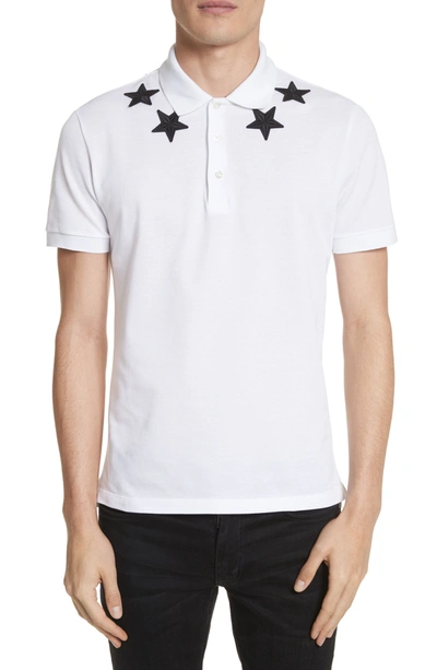 Givenchy Star Embroidered Cotton-piqué Polo Shirt In White