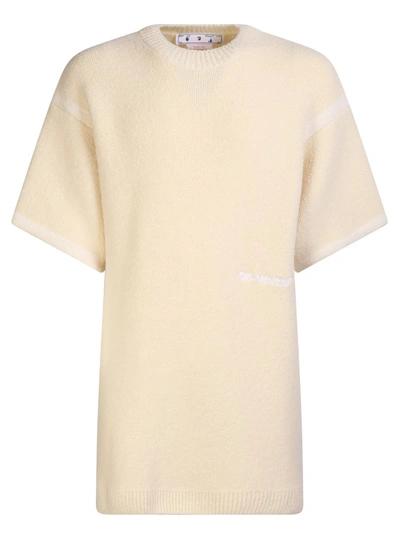 Off-white Beige Micro Bouclã© Knit T-shirt In Neutrals