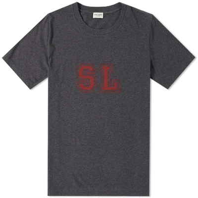 Saint Laurent University Sl Logo Tee In Grey