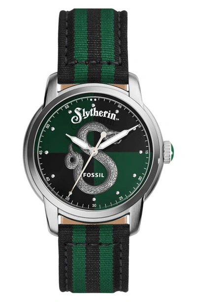 Fossil Unisex Limited Edition Harry Potter Slytherin Black Green Nylon Strap Watch, 40mm
