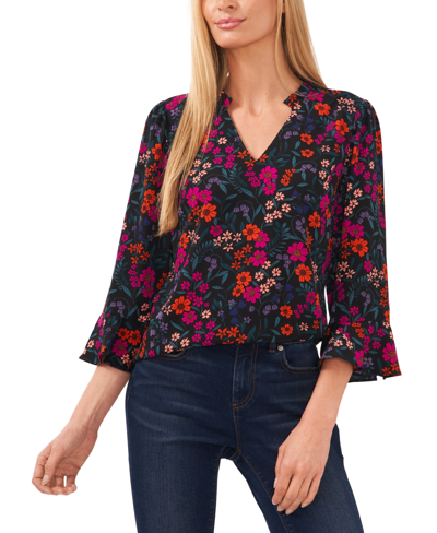 Cece Floral Print Blouse In Rich Black