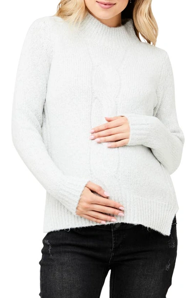 Ripe Maternity Cable Knit Mock Neck Maternity/nursing Sweater In Snow