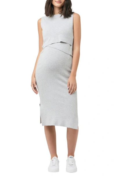 Ripe Maternity Layered Nursing Maternity Dress In Silver Marle