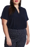 Court & Rowe Solid Patch Pocket Collared Blouse In Blue Night