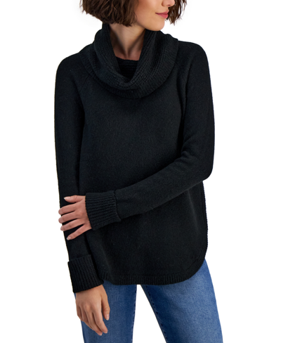 Style & Co Petite Waffle Cowlneck Tunic, Created For Macy's In Deep Black