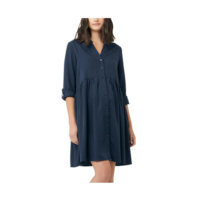 Ripe Maternity Demi Pleated Button-up Maternity Dress In Navy