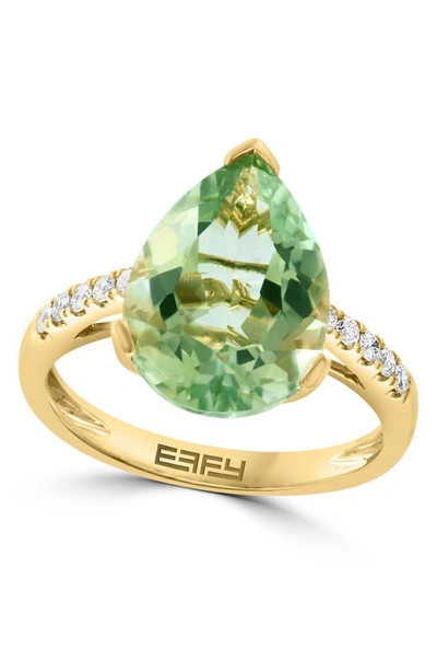Effy 14k Yellow Gold, Diamond, & Pear Green Quartz Ring