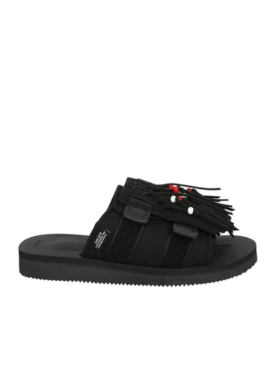 Suicoke Hoto-cab Fringed Sandals In Black
