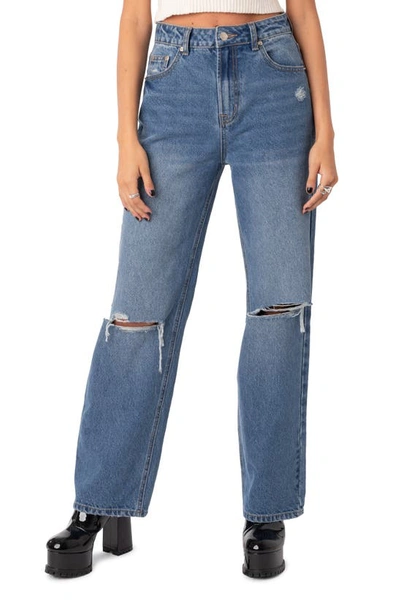 Edikted Lori High Waist Ripped Jeans In Blue