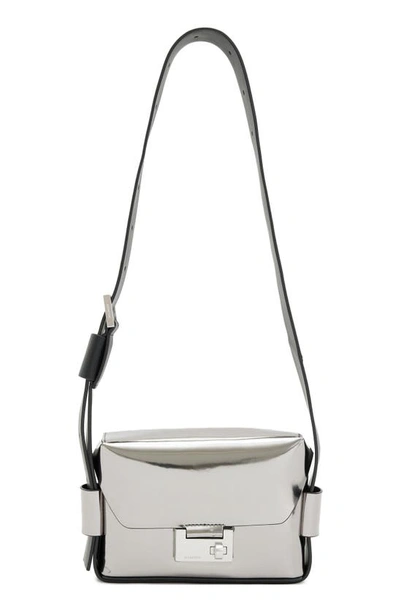 Allsaints Frankie Leather Crossbody Bag In Pewter/silver