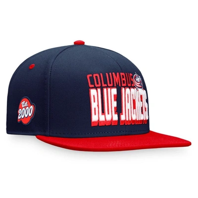 Fanatics Branded Navy/red Columbus Blue Jackets Heritage Retro Two-tone Snapback Hat In Navy,red