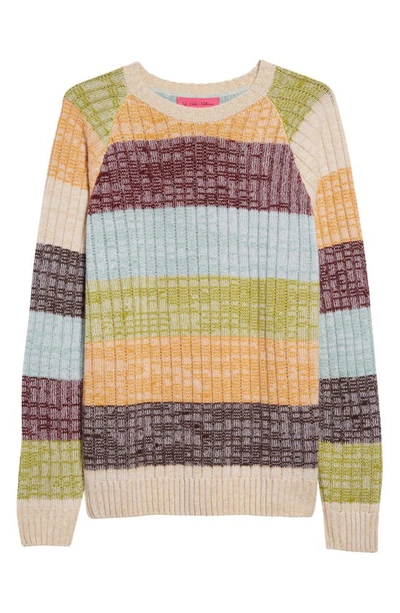 The Elder Statesman Marled Stripe Crewneck Cashmere Sweater In Multi