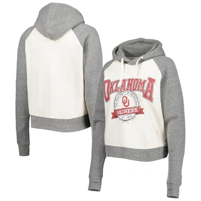 Pressbox Women's  Cream, Heather Gray Distressed Oklahoma Sooners Cody Tri-bend Raglan Pullover Hoodi In Cream,heather Gray