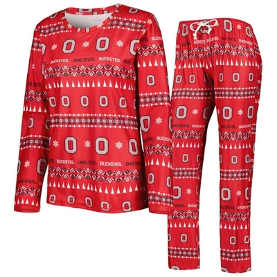 Concepts Sport Scarlet Ohio State Buckeyes Flurry Ugly Sweater Long Sleeve T-shirt & Pants Sleep Set