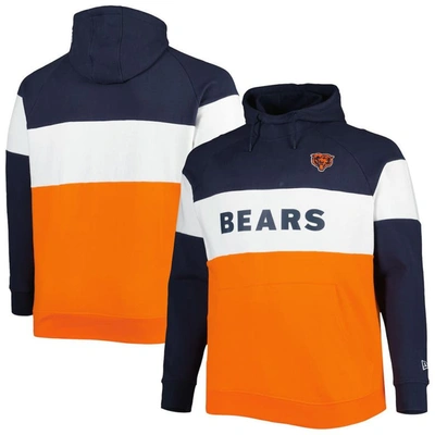 New Era Orange/navy Chicago Bears Big & Tall Current Colorblock Raglan Fleece Pullover Hoodie
