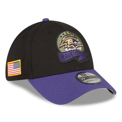New Era Men's  Black, Purple Baltimore Ravens 2022 Salute To Service 39thirty Flex Hat In Black,purple