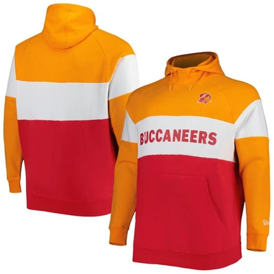 New Era Orange/red Tampa Bay Buccaneers Big & Tall Throwback Colorblock Fleece Raglan Pullover Hoodi
